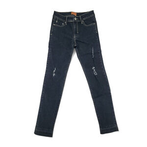 POL Black Distressed Skinny‎ Jeans Small Raw Hem Stretch Denim Y2K Grunge